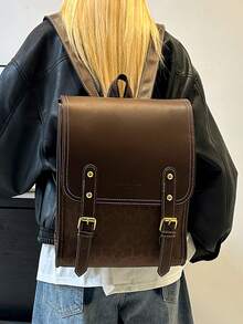 1pc Fashionable Flip-Cover Women's Backpack, (13in*10.21in*5.9in) Bicolor Plaid, Contrast Color Design, Collegiate Style, Practical And Stylish, Suitable For Students And Office Workers, Commuter Bag, Travel Bag, Multi-Compartment, Sectioned Storage, Unisex Backpack, Travel Bag, Christmas Gift, Gift For Kids And Friends, Women Fashion Backpack