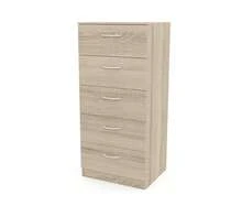 Dormidan Sinfonier de 5 cajones con guías metálicas, cómoda dormitorio, mueble auxiliar,  varios colores disponibles, tirador metálico, mueble robusto y estable, Altura 110cm. - Roble - Ver 2