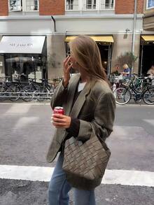 Nuovo blazer casual/business in stile tartan oversize da donna per autunno/inverno, blazer in lana spessa a quadri da donna - Multicolore - Visualizzare 2