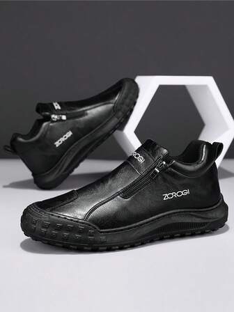 Zapatos deportivos casuales para hombre, zapatos de cuero para exteriores, botas de tobillo con cremallera de moda de suela baja, botas de cuero impermeables, mocasines casuales, zapatillas impermeables antideslizantes, zapatos con suela gruesa de moda, zapatos de cuero con estilo retro y cremallera doble personalizados con color desgastado, botas de cuero impermeables de suela baja