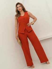 Simple Buttons On The Front Pocket Button Office - Naranja Quemada - Ver 2