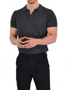 JOHN LEOPARD - Men's Knitted Polo Shirt - Blue - View 4