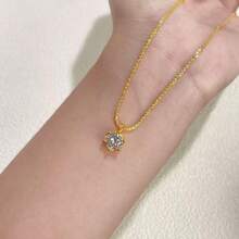Women's Necklace With Luxurious Round Zirconia Pendant, Delicate Chain, Minimalist Style - 金色 - 查看 3