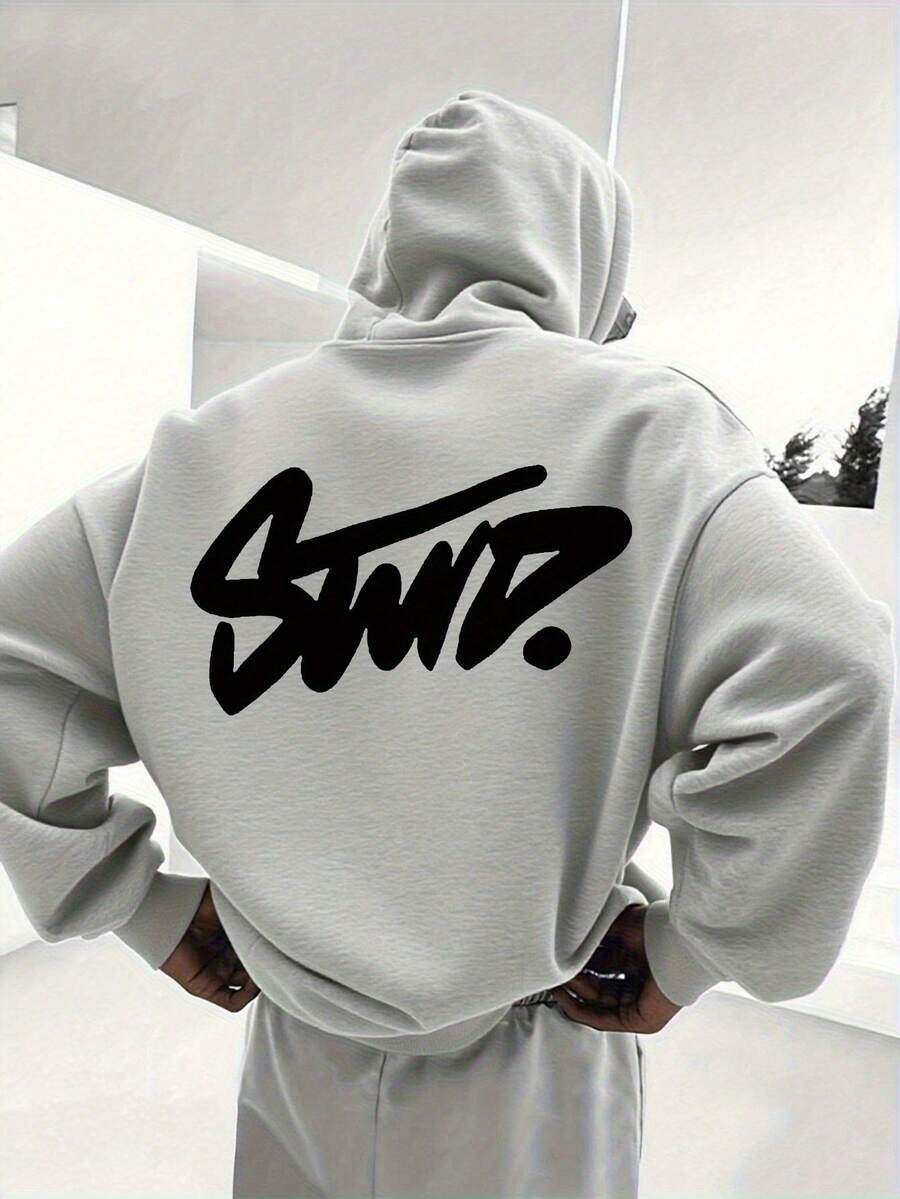 Sudadera con capucha extragrande para hombres con impresión de logo de graffiti en la espalda - Sudadera blanca de streetwear, sudadera casual de ajuste holgado con bolsillo y letras negras, suéter de invierno lavable a máquina para estilo urbano (sin cinturón), sudadera con capucha para hombres, sudaderas para hombres, suéteres para hombres, sudadera gruesa, manga larga para hombres, sudadera con capucha para hombres, sudaderas para hombres, sudaderas para hombres, sudaderas para hombres, sudadera Essentials, sudadera extragrande para hombres, ropa para hombres - Gris - Ver 1