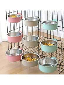 PETSIN 悬挂式狗碗，可拆卸不锈钢狗食碗水碗，二合一可升降宠物笼喂食盆宠物用品 - 彩色 - 查看 15
