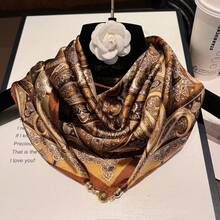 1pc Women Scarf Simple Printed 70cm Square Scarf, New Stylish Bandana For Women, Versatile Waist Tie, Hair Accessory Witch Silk Scarves - 卡其色 - 查看 2