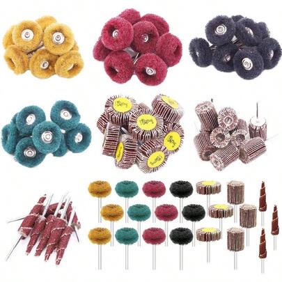 50Pcs Abrasive Sanding Flap Wheel Assortmen Kit, 80 Grit 1/8 Shank Cone Abrasive Flap Sanding Wheel And 1 25mm 120 180 320 400 Grits Buffing Polishing Wheel Set With 3 Mm Shank