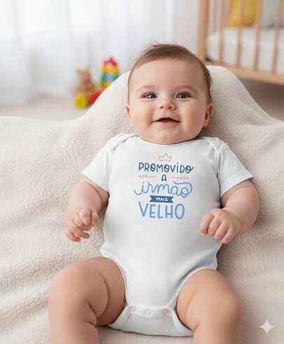 Body Bebê Infantil Branco Promoção a Irmão Mais Velho Ideal para Fotos e Presentes Tamanhos P M G