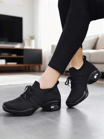 春秋季女士舞蹈鞋，网面透气气垫舒适多功能现代舞鞋，轻便方块舞鞋，公园户外增高步行鞋，跑步鞋，运动鞋