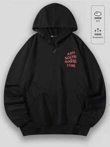 EWH 100% Cotton 270g Black Loose Hoodie, Pink "Anti Social" Letters And Spider Print, Men's Casual Street Style Hoodie, Y2K Urban Aesthetic Pullover, Cool Hip-Hop Style Top Suitable For Both Men And Women. Street Hoodies In Larger Sizes, Y2K Suitable For Concerts, Cyber Monday, Gothic Style, Retro Style, Street Patterns, Valentine's Day Gifts, New Year's Gifts, Carnival Gifts, St. Patrick's Day, Easter, Father's Day, Mother's Day Gifts And Other Fashionable Commuting Versatile Styles - màu đen - Xem 4