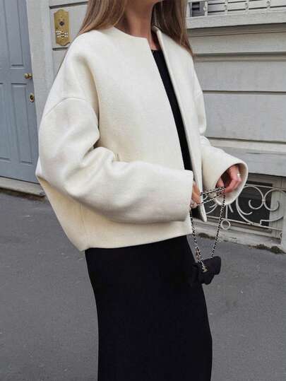 Women's Basic Minimalist Commute Daily Date Vintage Inspired Loose Fit Crew Neck Long Sleeve Short Jacket, Autumn/Winter