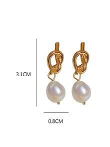 1pair French Vintage Faux Pearl Earrings - Yellow Gold - View 6