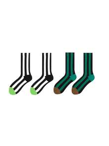 chuanwa（2） Chaussettes mi-mollet unisexes rétro à la mode, rayées et colorées, chaudes et tricotées, pour l'automne/l'hiver - Multicolore - Voir 12