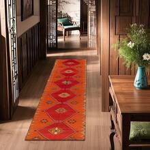 1pc 4.6'x1.6', 6'x1.8' Long Chinese-Inspired Rug - Red & Golden Rhombus Pattern Large Runner Mat, Non-Slip Beige Dot Backing, Machine Washable Turquoise Accent For Hallway, Living Room, Bedroom - 黑色 - 查看 5