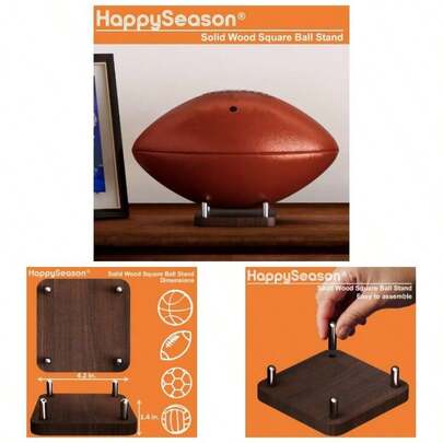 2 - Pack Square Wood Stand, Basketball Stand With Stainless Steel Rods, Soccer Ball Holder, Volleyball Holder, Round - Design Balls, Easy To Assemble Brown