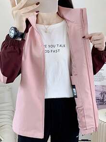 女士户外登山攀岩休闲滑雪耐磨休闲时尚连帽夹克滑雪服 - 淺粉色 - 查看 2