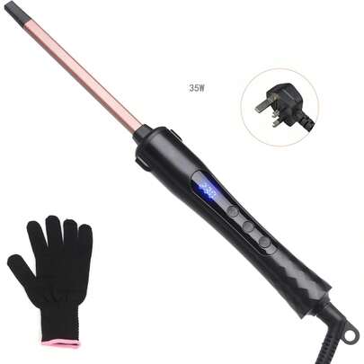 9mm 玉米卷发器带温度显示，可调节范围为 100-230°C，PTC 快速加热卷发棒，附带 1 个耐热手套