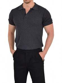 JOHN LEOPARD - Men's Knitted Polo Shirt - Blue - View 3