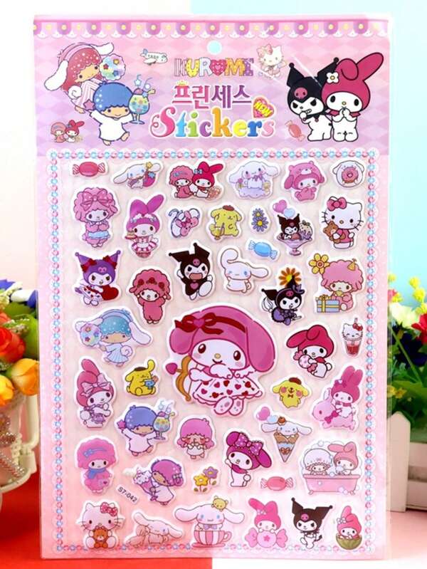 Pegatinas 3D de los personajes de dibujos animados Kuromi y Melody de Sanrio, pegatinas de alta calidad para niños, estudiantes y campus, pegatinas de burbujas de moda