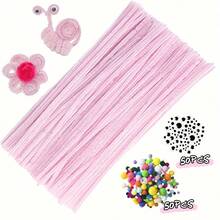 200件套完整手工入门套装：100根单色毛根、50个彩色绒球和50个不同尺寸的活动眼睛 | 适合初学者的DIY材料，可用于创意项目和节日礼物