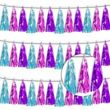 3P Metallic Fringe Tassel Banner Garland Foil Tinsel Streamer Wall Hanging Curtain Backdrop Banner For Parade Floats, Graduation Decorations, Father's Day Party Decoration(Silver)Halloween Christmas New Year - 湖藍紫-桃紅色 - 查看 1
