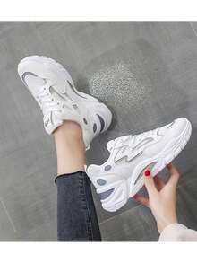 Lightweight, Breathable Mesh Women's Athletic Shoes With Height Increase, Thick Sole, For Dad, Leg Slimming, Running, Casual, Lightweight, Height Increase, Commuting. - 白色 - 查看 2