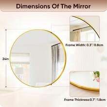 Antok 24 Inch Round Mirror, Black Metal Frame Circle Mirror, Wall Mirror For Entryway, Bathroom, Vanity, Living Room, Round Wall Mirror, Gold - Vàng - Xem 3