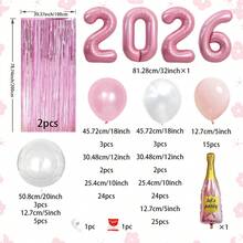 115/4/2件套白色和粉色新年派对气球装饰套装，包含32英寸粉色“2026”数字气球和香槟色气球、珠光白色和粉色拍照道具、气球花环和金属流苏帘。适用于2026年新年庆祝活动、室内/室外背景装饰、派对装饰。 - 彩色 - 查看 11