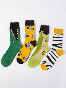 4 Paar Herren Socken für Herbst/Winter, neue modische bunte Socken, Tier-Serie - lässige Paar-Socken