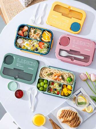 1개 1300ml 건강한 PP 소재 도시락 세트, 고품질 누출 방지 뚜껑 디자인 칸막이 포함 전자레인지 벤토 박스, 내장된 식기 및 소스 용기, 직장, 학교, 소풍, 애프터눈 티, 크리스마스, 할로윈, 추수 감사절, 졸업, 매일 식사에 적합