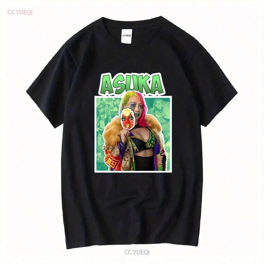 Asuka Green Logo Mask T Shirt Vintage Washed Soft Top For Everyday Wear Graphic Homme Slightly Fashion Versatile Comfortable - màu đen - Xem 1