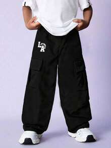 1pc Young Boy Solid Color Simple Casual Comfortable Outdoor Sports Straight Leg Pants - Black - View 3