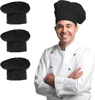 GFHGJH Gorros de cocina unisex,3 Piezas Gorro de chef ajustable de algodón,Gorros De Servicio De Comida de antiacete y transpirables,Gorros De Panadería adecuado para cocina, repostería