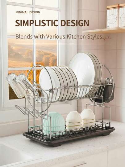 Ein einlagiges Tellerregal in Weiß und Schwarz für die Küchenarbeitsplatte, Abtropfschale, Multifunktions-Geschirrregal, Schüsselregal, Lagerregal