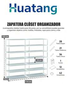 HuaTang Zapatera Doble de Closet 6,7 Niveles 32pares Organizador Cubierta de Tela Impermeable, Estante con Estructura de Acero de 6-7 Niveles, Zapatero Ahorrador de Espacio, Multifuncional de Fácil Armado - Multicolor - Ver 8