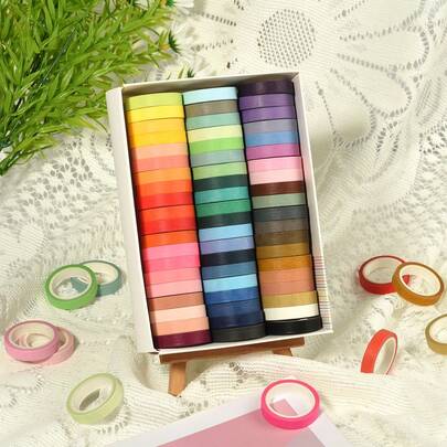 60 Colores Cinta Washi, Cinta Adhesiva Decorativa de unicolor del Arco Iris Básica Adecuada para Arte, Bullet Journaling, Empaque, Calendarios, Scrapbooking, Pegatinas