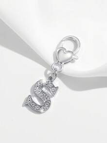 1pc Heart Shaped English Letter Keychain Pendant Accessory, Minimalist & Personalized Style With Transparent Rhinestone Inlay, Suitable For Men, Women, Couples, Car Keys, Bags And Gifts - Silver - View 27
