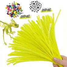 200件套完整手工入门套装：100根单色毛根、50个彩色绒球和50个不同尺寸的活动眼睛 | 适合初学者的DIY材料，可用于创意项目和节日礼物