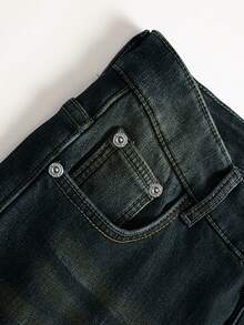Men's Stretch Slim Fit Jeans - Stretch Denim Pants With Button Closure, Non-Transparent Slimming Trousers For Everyday & Formal Wear, All-Season Classic Blue Jeans For Men, Versatile Clothing, Vintage Style - màu xanh nước biển - Xem 4