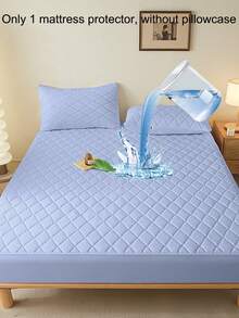 1pc Minimalist Modern Skin-Friendly Breathable Soft Diagonal Plaid Sky Blue Pattern Mattress Protector, Bedroom Solid Color Moisture-Wicking Mattress Cover, Mattress Pad, Mattress Protector, Encasement (Pillow Case Not Included) - Blue - View 2