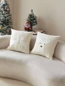 1 buc. Față de pernă brodată 3D din catifea reiată cu model de cerb înzăpezit de Crăciun, decor de casă potrivit pentru sufragerie, dormitor, petrecere, canapea, mașină și diverse medii, toamnă/iarnă - Multicolor - Vizualizare 13