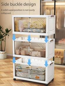 1个免组装折叠储物柜，多层塑料收纳整理架，家用可折叠鞋架、衣柜、客厅玩具零食收纳架，加厚便携式折叠储物架，玩具、零食、衣物收纳整理盒，客厅卧室便携式衣柜，圣诞礼物 - 彩色 - 查看 3