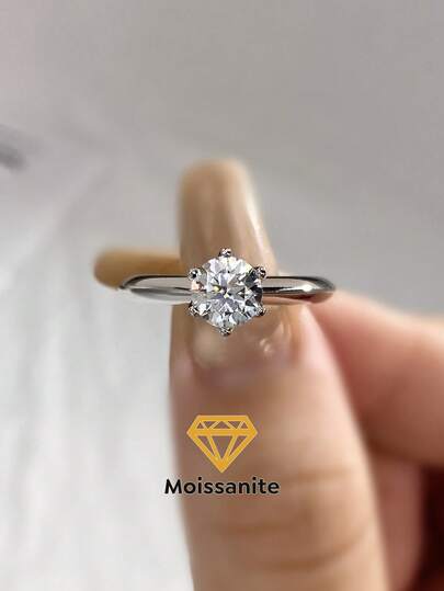 1 pieza Anillo exquisito y glamoroso de seis garras con diamante Moissanite de 0.5CT para mujeres, de plata esterlina 925, adecuado para compromiso, regalos para esposa, novia, joyería fina