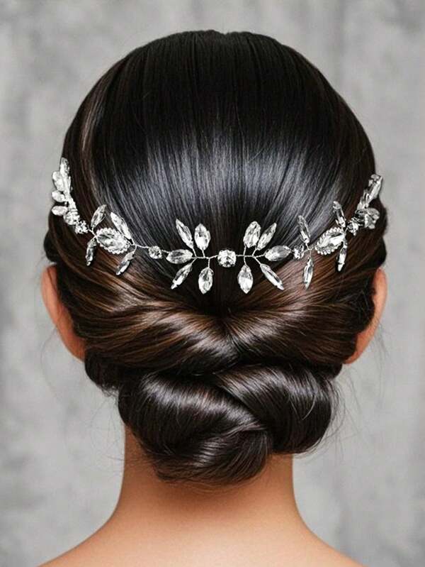1pc Asymmetrical Crystal Braided Headband, Elegant Luxury Style Bridal Hair Accessory For Wedding And Party