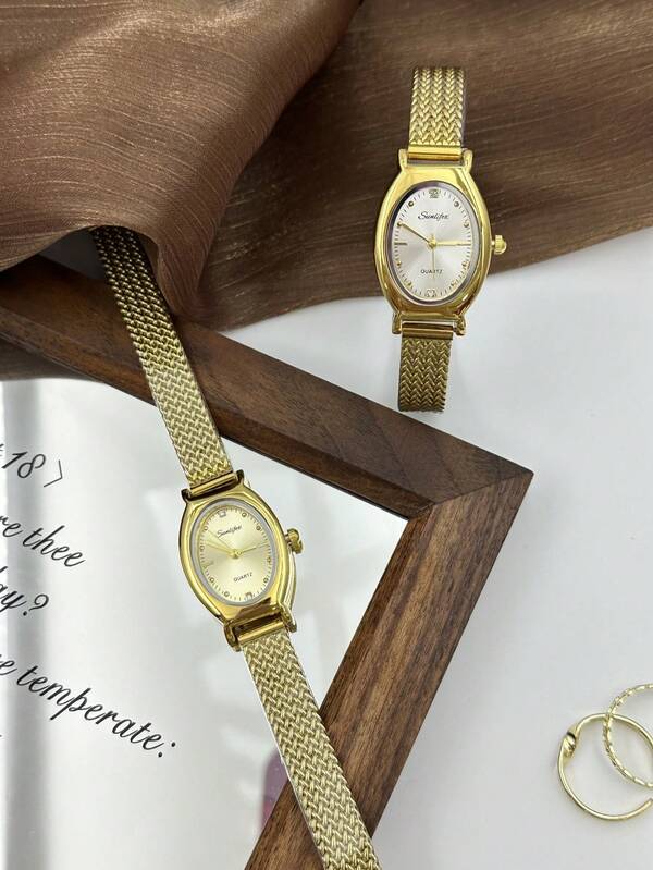 Women's Vintage Oval Small Gold Watch, Simple And Elegant, Versatile, With A High-End Mesh Strap And Small Dial