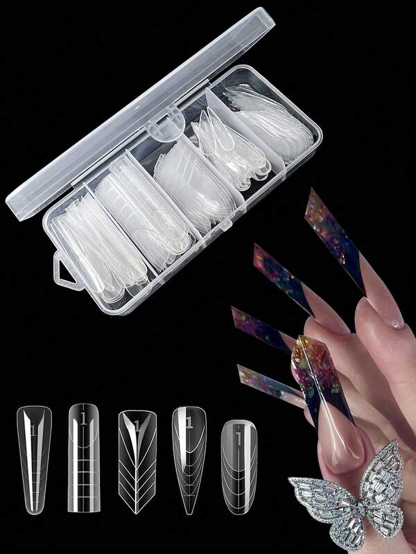 75 piezas Juego de formas duales francesas para uñas Formas duales para extensión de uñas de gel Moldes acrílicos para manicura