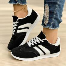 Women'S Retro Lightweight Slip-On Sneakers - White/Green & Red/White Color Options, Synthetic Cover Upper, Breathable Fabric Lining & Cushioned EVA/PVC Sole For Casual Sports & Casual Attire, Ladies Sneakers, Classic Stripe Design - 黑色 - 查看 3