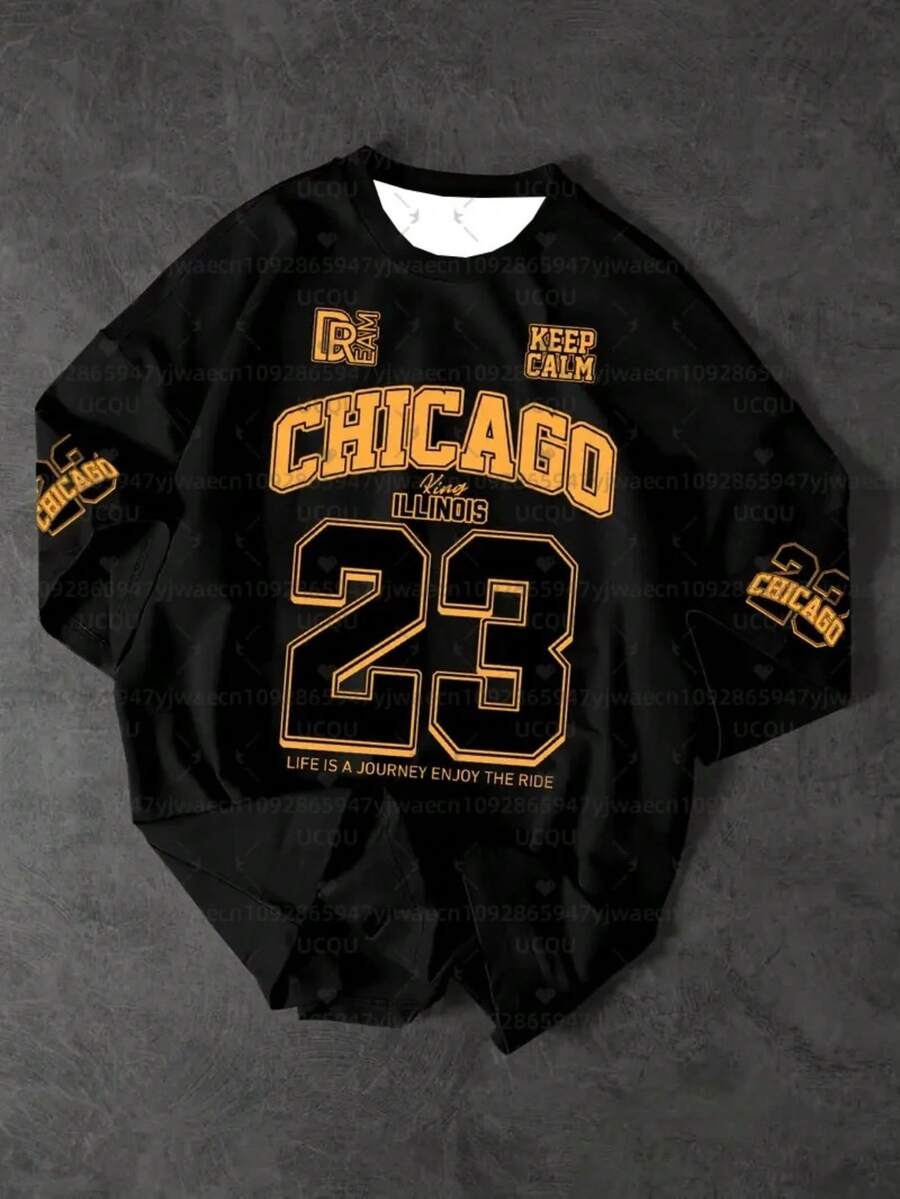 Stylish Women's T-Shirt Printed Chicago Illinois 23 Launch 100% Cotton T-Shirt Loose Oversized Plus Size T-Shirt - 黑色 - 查看 1