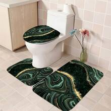 4 Pcs Green Marble Shower Curtain Sets With Rugs Gold Bathroom Sets With Shower Curtain And Rugs Modern Abstract Bathroom Decor Accessories Shower Curtains For Bathroom Toilet Lid Cover{Inchcolor_nameinch:InchDarkGreeninch} - DarkGreen - View 7