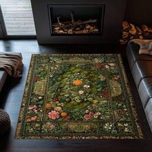 Cottagecore Moss Rug, Wildflower Botanical Rug, Green Plant Area Rug, Farmhouse Style Carpet, Nature Inspired Washable Rug For Living Room,   Luxury Rug, Rugs For Living Room,84*60inch,Perfect For Christmas And Halloween - 彩色 - 查看 1
